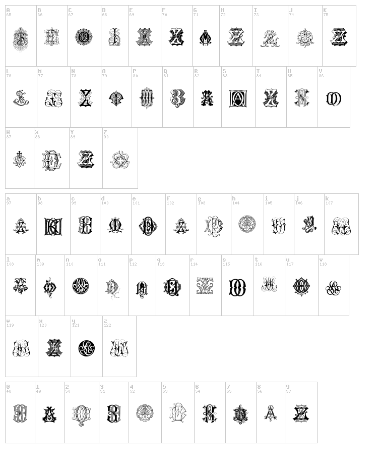 Intellecta Monograms Random Samples Eight font map